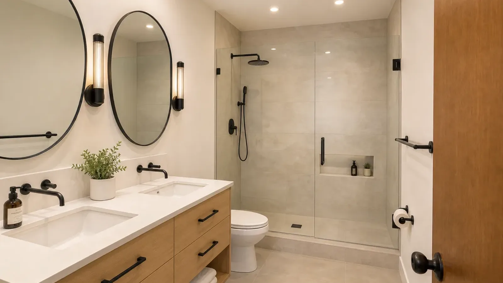 Renovated ensuite with walk-in shower, North Vancouver style