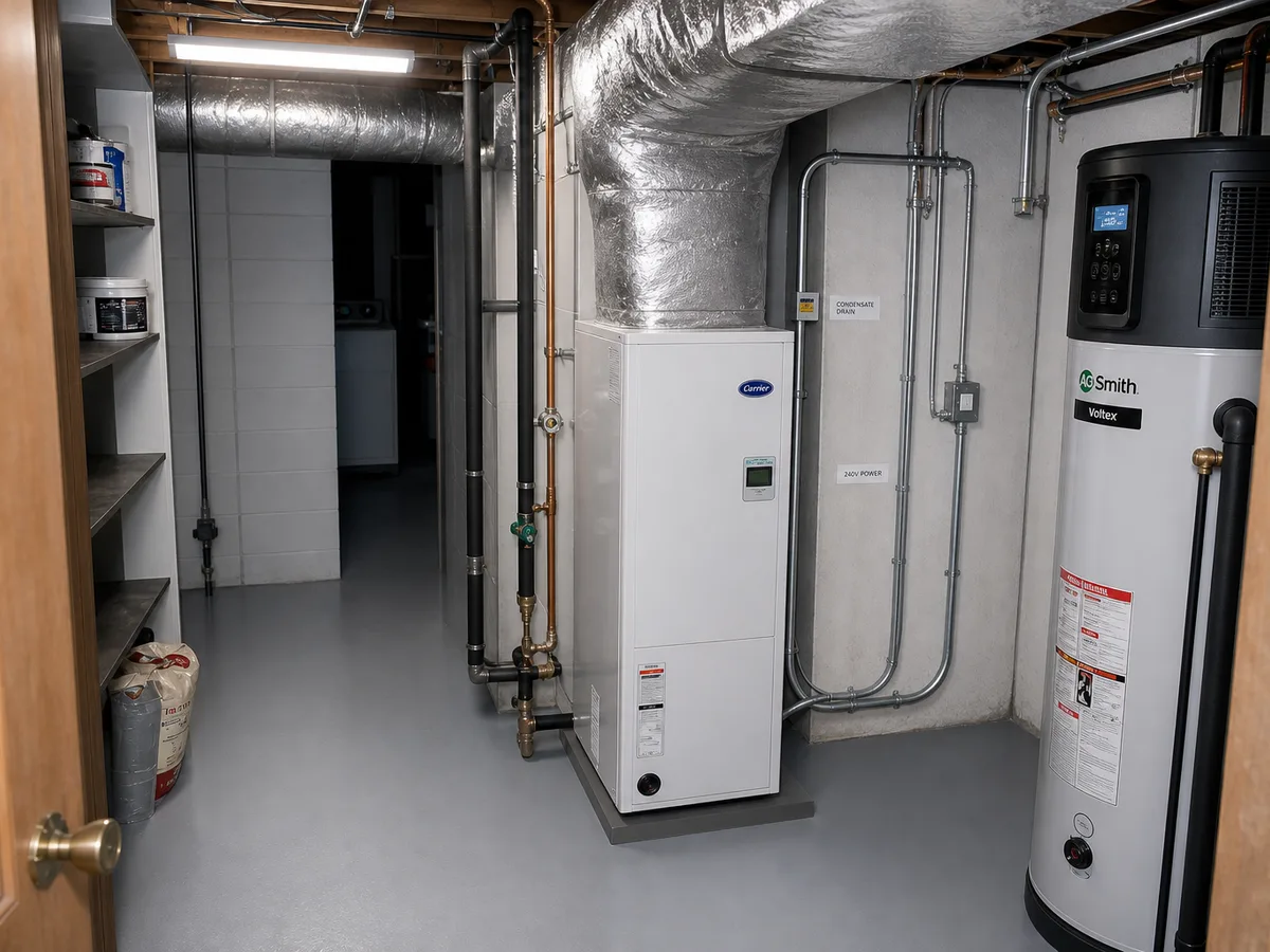 New heat pump air handler installed in the same mechanical room, Burnaby