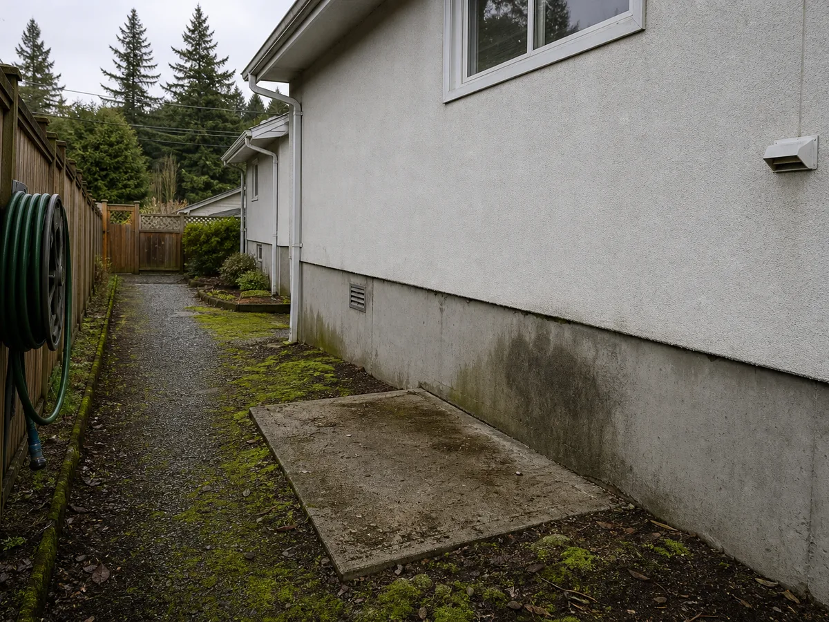 Side yard before heat pump install, Burnaby