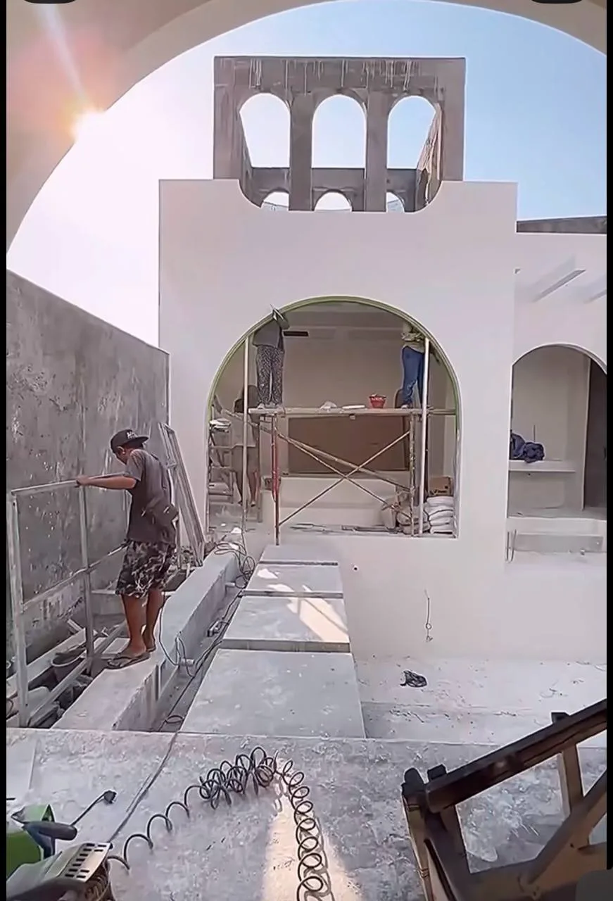 White Courtyard Pool & Arched Minimalist Shell, International
