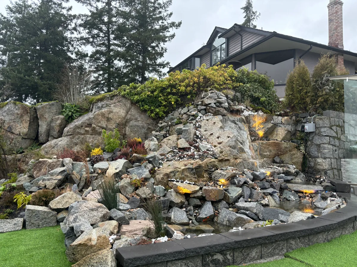 West Vancouver Rock Waterfall & Hillside Hardscape, West Vancouver