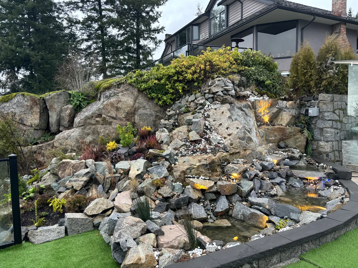 West Vancouver Rock Waterfall & Hillside Hardscape, West Vancouver
